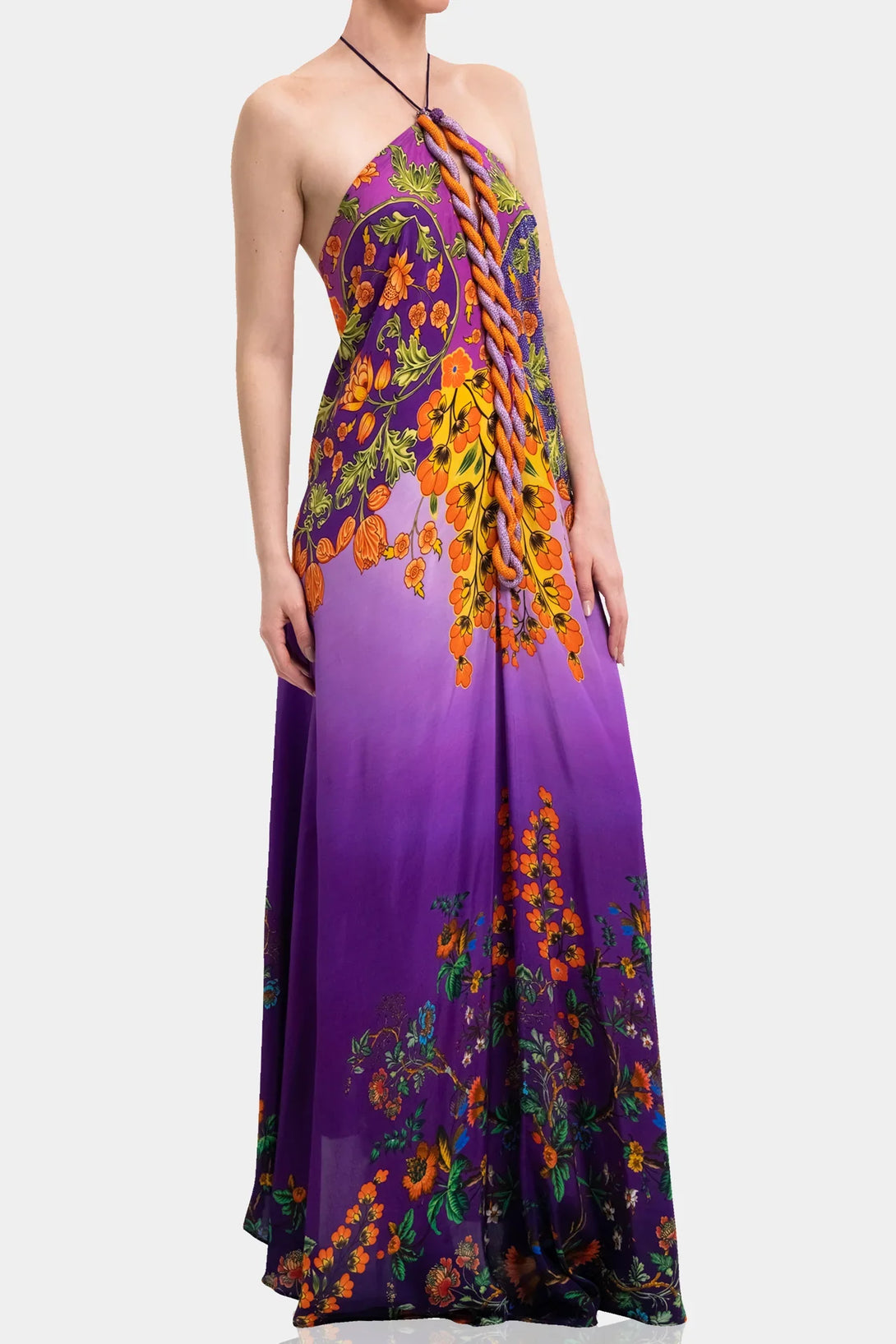 purple floral halter dress Louanne Halter Maxi Dress Lavender Floral