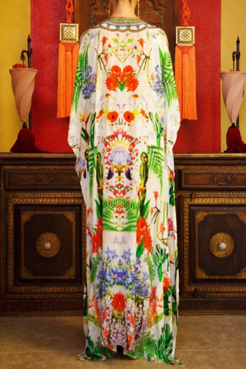 Shahida Long Kaftan For Women {Designer Silk Kaftans} | Beachwear Silk Kaftan ...
