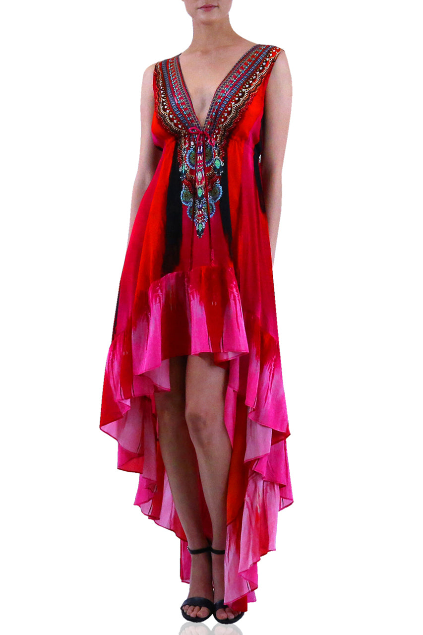  pink maxi dress women, formal dresses for women, plus size maxi dresses, Shahida Parides, high low ruffle dress,