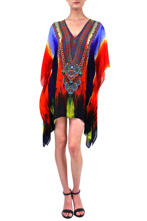 Short kaftan tunic dress in Marfa print